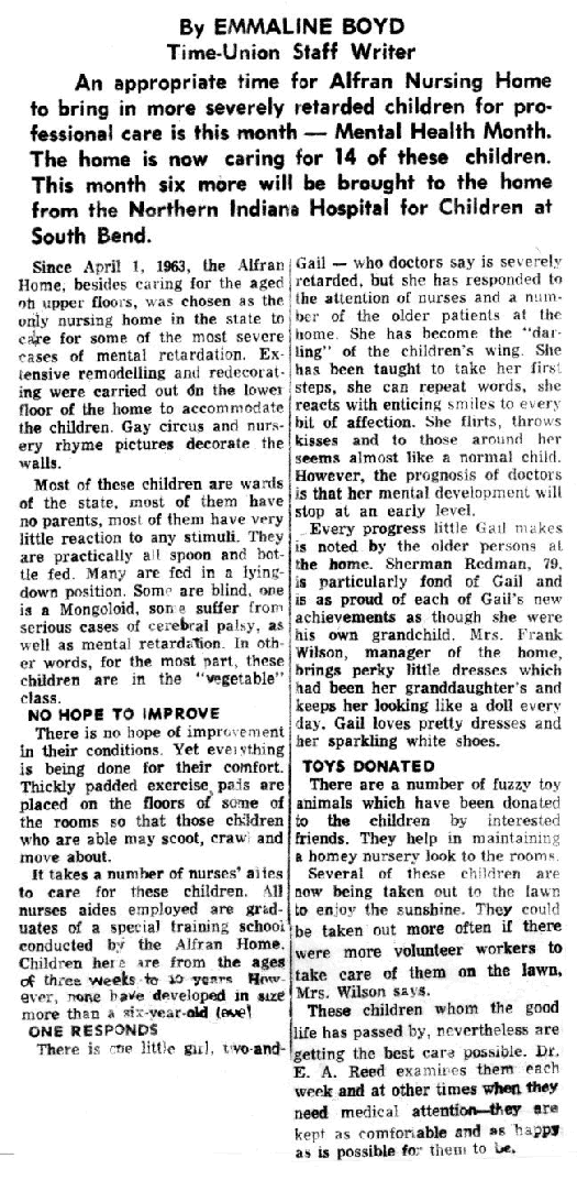 This is the first story about Gail in the Warsaw Times-Union.  The reporter researched the story in May 1964 and it appeared between late May and early June of that year.