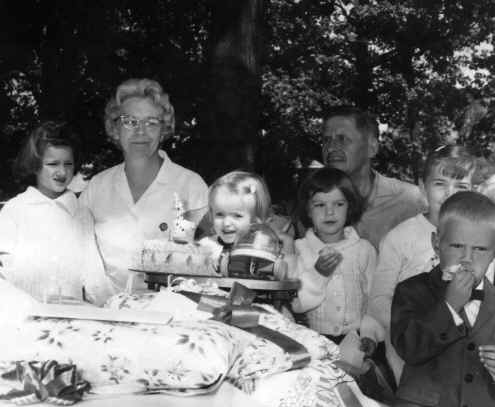 Gail celebrates her birthday on the lawn at the Alfran Nursing Home